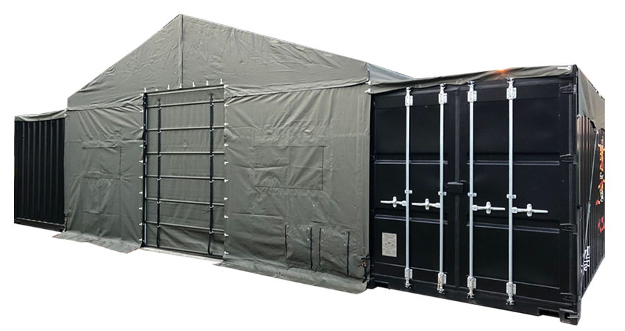 Metal frame military container roofing system Nixus FOLD-ISO
