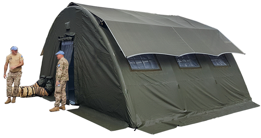 Inflatable heavy duty military tents